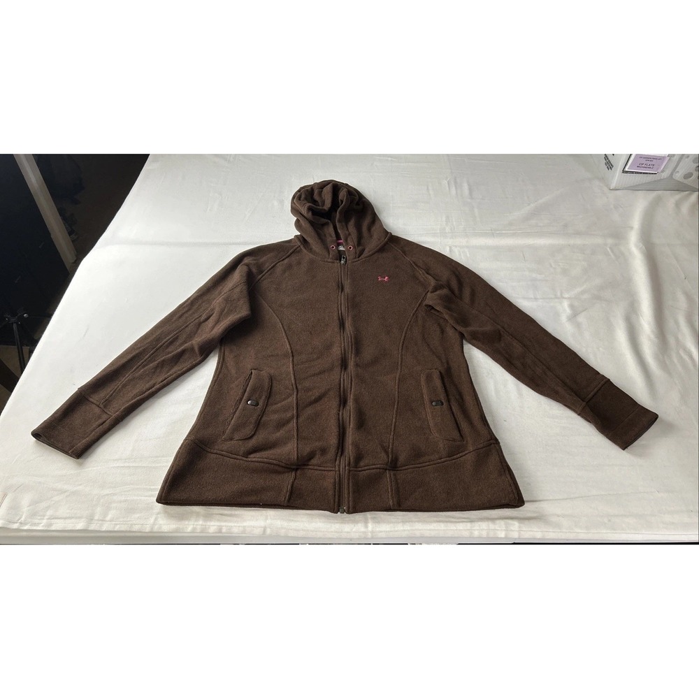 Under Armour Coldgear Women's Sweatshirt XL Brown‎ Hoodie Full Zip Long Sleeve - Picture 3 of 12